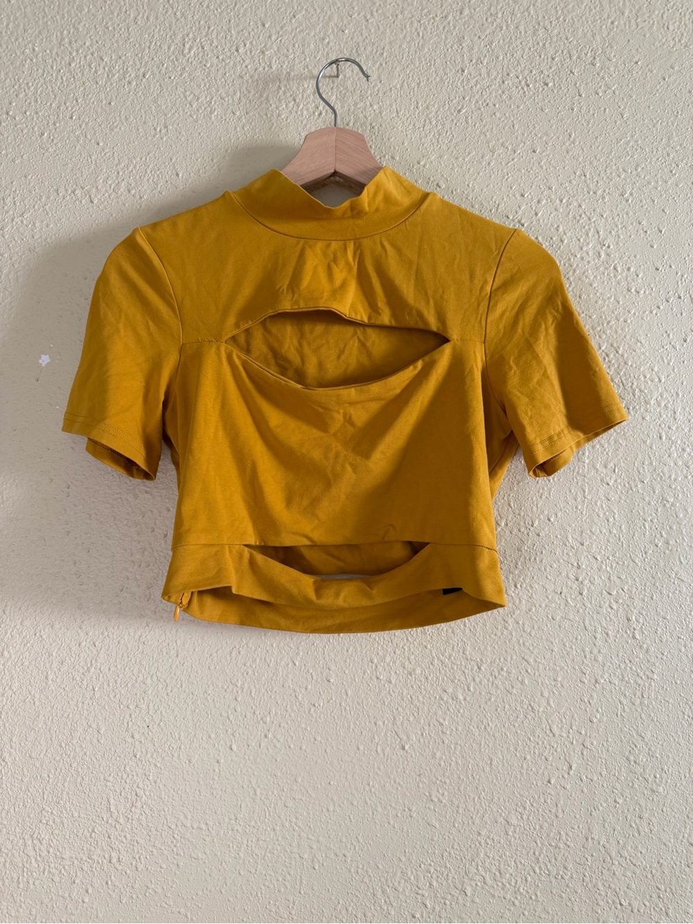 Tiger Mist Mustard Double Cutout Crop Top